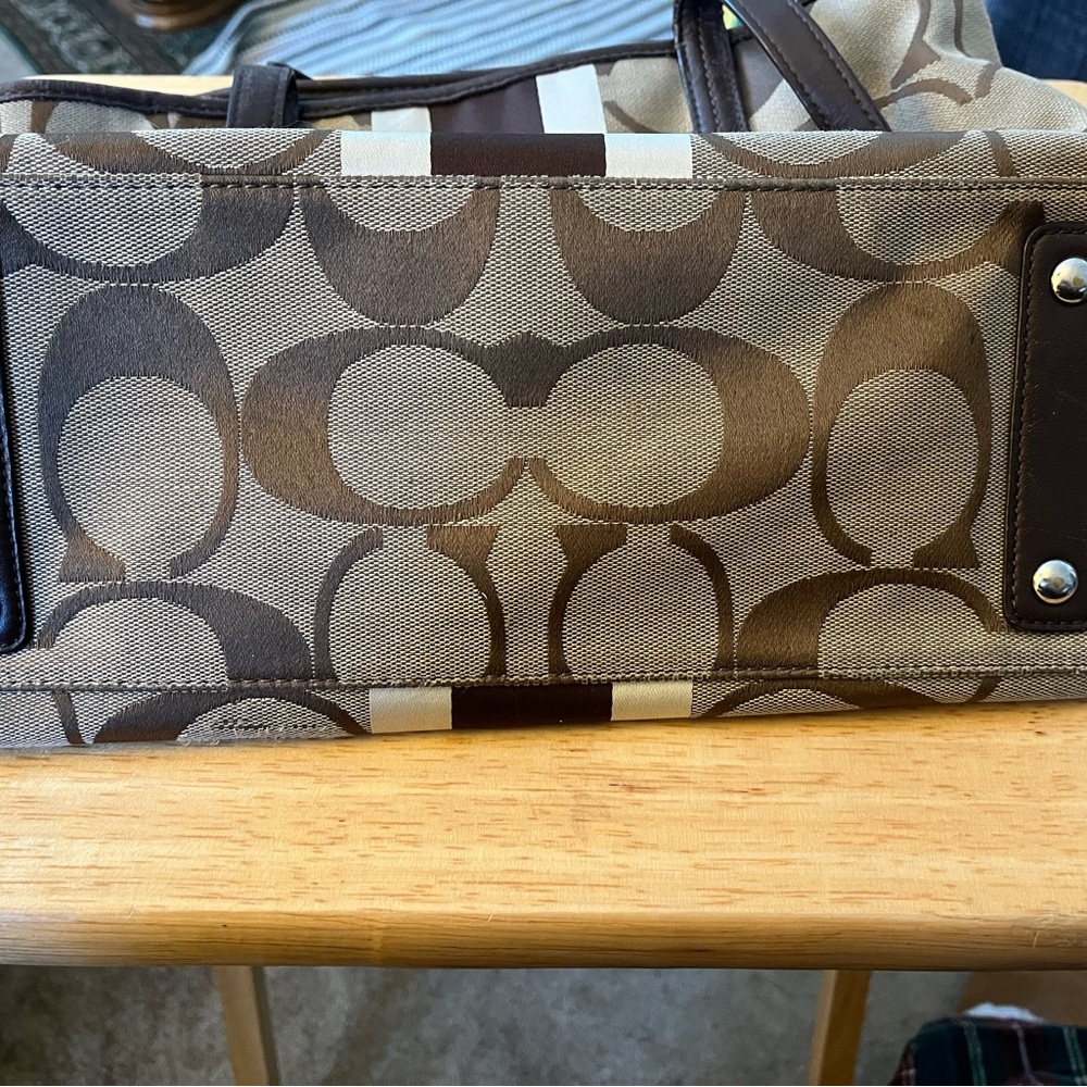 Coach Tan and Brown Signature Shoulder Handbag - Picture 4 of 7
